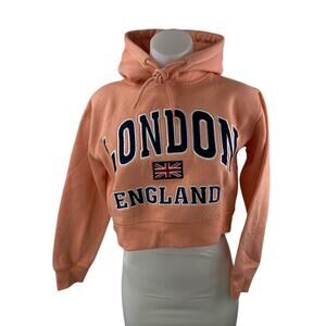 Women's Coral London England Hoodie Hooded Long Sleeve Cropped Sweatshirt S/M